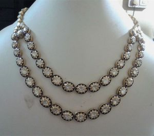 Collar de Boda Victoriano Hecho a Mano con Diamante Natural Tallado en Rosa, Esmalte Rojo Verde, Chapado en Oro y Plata de Ley Maciza - Product Image 1