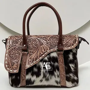 नया वेस्टर्न हैंड टूलड फर टोट बैग महिलाओं के लिए स्टाइलिश असली लेदर ब्रीफकेस लैपटॉप बैग उच्च गुणवत्ता वाला फर लेदर टोट बैग
