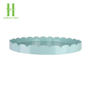 Vendeur vedette, plateau OEM de haute qualité, finition laquée mate brillante, bord festonné bleu marine, plateau de service en laque festonnée OEM, plateaux alimentaires - Product Image 6