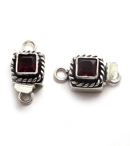 <b>Red</b> Garnet Gemstone Square 1Strand 2Strand 3Strand Box Clasp Antique Silver Plated 19X10X8MM Jewellery Making B809 - Product Image 3