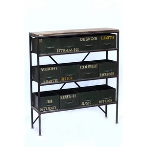 Commode de style antique à 3 tiroirs design industriel fait à la main avec glissière de tiroir à cadre en métal facile à assembler pour chambre à coucher d'appartement - Product Image 2