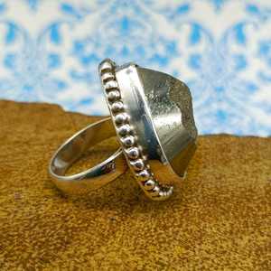 Anillos de piedra de pirita con forma de pera Natural bellamente diseñados, anillo de piedras preciosas de Color gris metálico elegante de plata antigua, joyería - Product Image 3