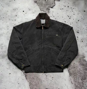 Veste universitaire pour homme en coton décontractée à manches longues avec poche à rabat, lavage à l'acide - Product Image 2