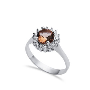 Anillo de racimo de piedra CZ de sultanita redonda de 11mm, anillo de Plata de Ley 925, joyería turca al por mayor para mujer - Product Image 1