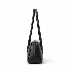 Black Genuine Leather Barrel <b>Bag</b> Women Fashion Two Long Handles <b>ZIP</b> Closure Water Resistant 90s Style Minimalist Shoulder <b>Tote</b> - Product Image 4