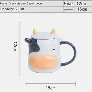 Taza de Cerámica Moderna con Diseño de Vaca 3D, Apta para Lavavajillas y Microondas, con Tapa y Cuchara, para Regalos Empresariales o Uso Personal - Product Image 4