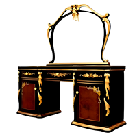 Console de Maquillage Royale Européenne de Luxe Faite à la Main en Bois de Teck Massif Noir et Or, Table de Coiffeuse Moderne du Milieu du Siècle pour Salon