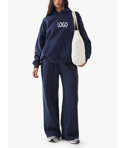 Ensemble de survêtement à capuche pour femmes, tendance, couleurs assorties, vêtements d'automne, confortable, uni, teint, respirant, décontracté, 2 pièces - Product Image 1