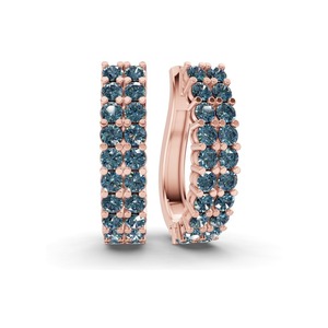 Créoles en or massif 14K bleu royal nuit, double rangée de diamants ronds de laboratoire, 1 carat total, pureté VS, 40 diamants, effet ciel nocturne superposé - Product Image 1