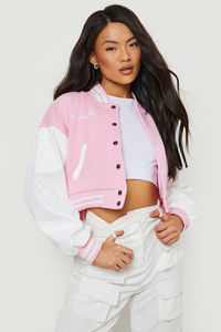 Veste universitaire unisexe tendance, coupe ample, col et poignets côtelés, manches contrastées, broderie personnalisée tendance, vêtements d'équipe scolaire - Product Image 3