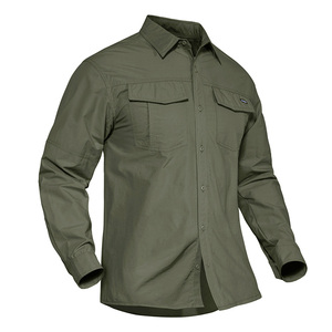 Chemise tactique à manches longues pour homme de haute qualité, faible MOQ, polyester/coton, séchage rapide, respirante, écologique, entraînement en plein air - Product Image 3