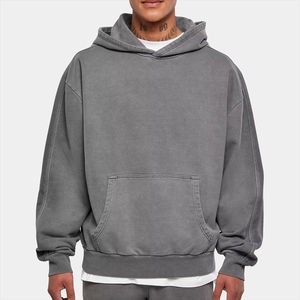 Top High Quality 100% Combed Cotton 380 GSM French Terry <b>Grey</b> Custom Streetwear Hoodie Vintage Hoodies for Men - Product Image 2