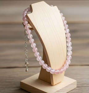 Collar con cuentas de piedra de cuarzo rosa Unisex 18 pulgadas plata 925 cerradura anudada a mano diseño geométrico accesorio de moda - Product Image 2