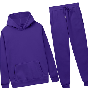 ชุดวอร์มฮู้ดดี้สีม่วงพร้อมกางเกงจ็อกเกอร์สำหรับผู้ชายและผู้หญิง เสื้อผ้าลำลองสำหรับฤดูหนาว ชุดกีฬา ขายส่ง ผู้ผลิต OEM รับทำโลโก้ตามสั่ง - Product Image 3
