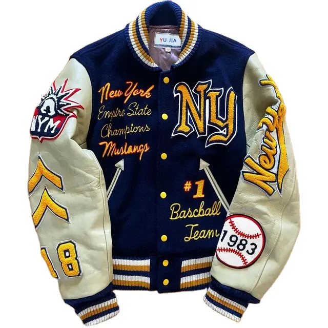 Özel Logo streetwear mektup adam beyzbol yün erkekler siyah kırpılmış ceket şönil nakış yama kolej ceketi üreticileri