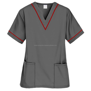 Scrubs Top Apparel para mujer 3 bolsillos con cuello en V Quirúrgico Scrubs Tops manga corta estiramiento médico y uniforme de enfermería Top para damas - Product Image 2