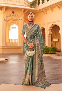 El último diseñador Banarasi Silk Saree con trabajo impreso por Fab Zone Indian & Pakistani Clothing - Product Image 4