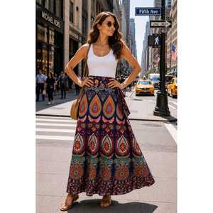 Jaipuri 100% Cotton Neptol Print <b>Wrap</b> <b>Around</b> <b>Skirt</b> Size up to XXL with Natural Waistline (CWS00020) - Product Image 5
