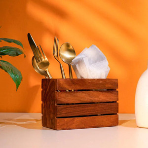 Cubiertos y servilleteros de madera elegantes para ajustes de mesa elegantes Cubiertos de madera Premium y organizador de servilletas para comedores - Product Image 1