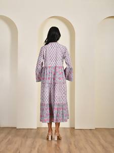 ชุดเดรสแขนยาวผ้าฝ้าย100% พิมพ์ลายดอกไม้สไตล์อินเดียกระดุมทรงหลวมน่ารักระบายอากาศได้ดีเป็นมิตรกับสิ่งแวดล้อม - Product Image 3