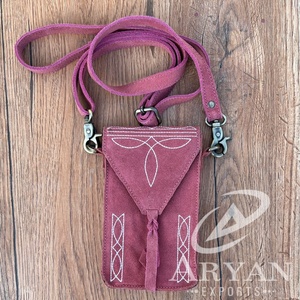 Nueva bolsa personalizada para teléfono de cuero de gamuza con puntada para botas, bolsa delgada de cuero genuino para teléfono móvil, bolsa cruzada para mujer - Product Image 1