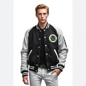 Premium Custom Varsity Jacket Men Vintage Green & White Letterman Jacket High Quality Wool & Leather Baseball Bomber Jacket - Product Image 6