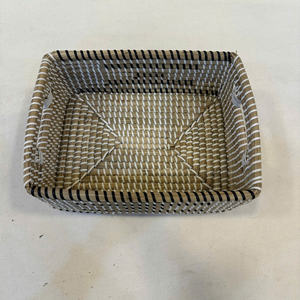 Panier rectangulaire de luxe en jonc de mer avec ficelle en PP, écologique, multi-usage pour le rangement - Product Image 3