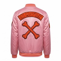 Blouson Bomber en Satin Personnalisé pour Homme, Rose Pâle Orange, avec Patch Brodé en Chenille et Logo Personnalisé OEM