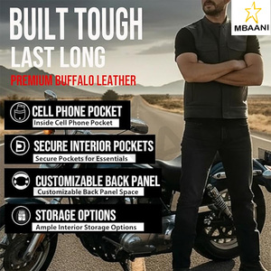 Gilet de moto pour homme en cuir de buffle de qualité supérieure, plusieurs poches, style club, gilet de motard - Product Image 6