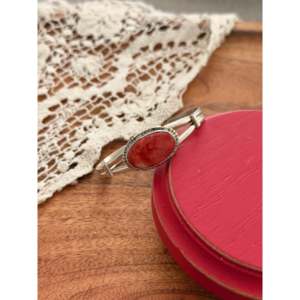Navajo Handmade <b>Red</b> Spiny Oyster & Sterling Silver Fashion Cuff <b>Bracelet</b> - Product Image 1