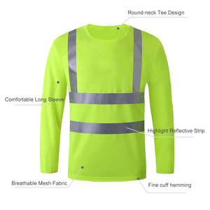 Camiseta de Trabajo Amarilla de Manga Larga de Poliéster con Franjas Reflectantes, Ropa de Trabajo de Seguridad para Hombre - Product Image 2