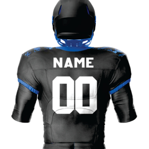 Uniforme de fútbol americano para hombres, pantalones de Jersey azul negro personalizados, ropa deportiva duradera de sarga de aparejos sublimados transpirables - Product Image 3