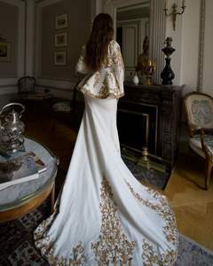 2025@Karakou Traditional Algerian <b>White</b> <b>Jacket</b>-Trail Karakou with Embellished Glass Bead Pearl Dabka work on Crape/Velvet Fabric - Product Image 1