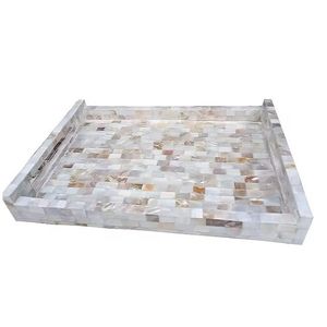 Plateau de service en acrylique fait à la main de haute qualité motifs de variété d'incrustation de nacre pour les plats de service de boulangerie du Ramadan assiettes en rotin - Product Image 2