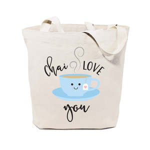 กระเป๋าผ้าแคนวาสขนาดกลาง Chai Love You พร้อมริบบิ้นตกแต่ง ปรับแต่งตัวอักษรได้ เป็นมิตรกับสิ่งแวดล้อม ใช้ซ้ำได้ เหมาะสำหรับใช้ในชีวิตประจำวันและเป็นของขวัญ - Product Image 1
