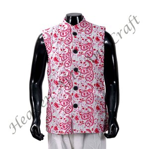 Chaqueta acolchada de algodón con estampado de bloque de mano indio, Chaqueta corta para hombre, abrigo hecho a mano, nueva Chaqueta de algodón con estampado de bloque - Product Image 6