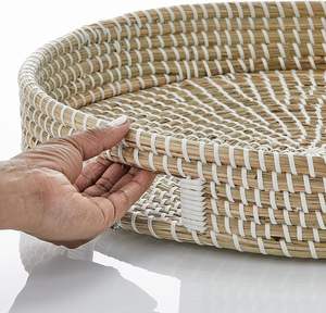 Plateau rond personnalisable en jonc de mer Panier de service de cuisine polyvalent pour la décoration de la maison et le service des aliments - Product Image 4