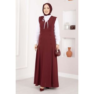 Elegante Conjunto de Dos Piezas Color Borgoña: Camisa Holgada de Crepé y Chaleco con Botones, Atuendo Casual - Product Image 1
