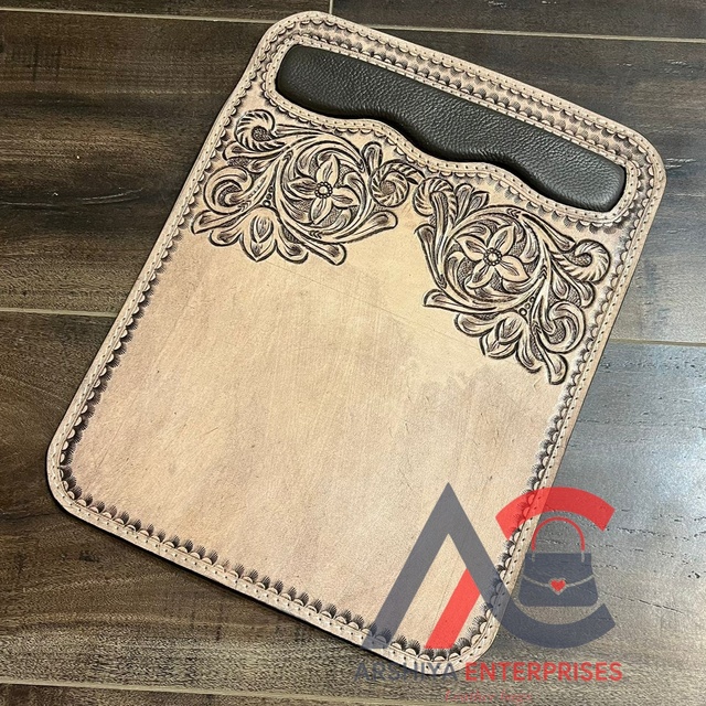 Custom Wholesale Multifunctional Hand Tooled Leather Office Mouse Pad Personalized 100% Genuine Leather Mousepad with Wrist Rest