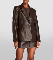 Blazer Femme Marron En Cuir D'agneau À 2 Boutons Vestes Grande Taille