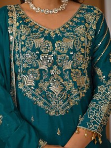 Lets Purchase Eye Catching Beautiful Pure Chinon Silk Fabric Real Mirror& Stone Work <b>Three</b> Piece Salwar Suit At Wholesale Price - Product Image 3