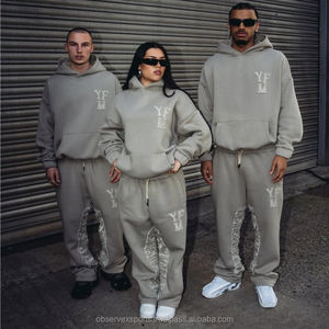 ชุดวอร์มสองชิ้นแบบเรียบใส่ได้ทั้งชายและหญิงชุดวอร์มเฮฟวีเวตใส่เล่นฤดูหนาว - Product Image 4