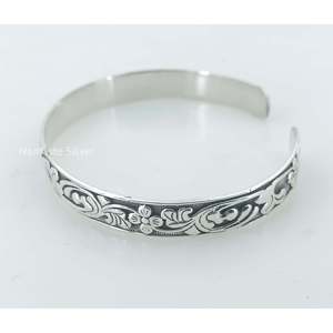 925 Sterling Silver Open <b>Cuff</b> Floral Bangle Handmade Adjustable Fine <b>Cuff</b> <b>Earrings</b> for Women's Birthday Valentine's Day - Product Image 3