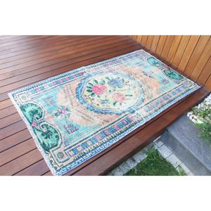 Alfombra Turca Vintage con Detalles en Azul Camuflaje, 2.9x5.3 pies, de Lana - Product Image 2