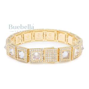 BUEBELLA JEWELS 12mm 14k White Gold Plated Solid 925 Sterling <b>Silver</b> Tennis <b>Bracelet</b> Pyramid Studded Moissanite Women's <b>Bangle</b> - Product Image 2