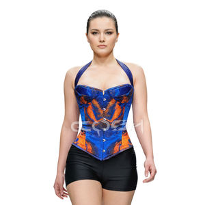 Corset sexy à col halter, imprimé marbré, sublimé, à armatures en acier, bustier, bonnet arrondi, avec fermeture à l'avant - Product Image 4