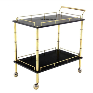 Modern Industrial Solid Wood and MDF Wine Rack <b>Storage</b> <b>Trolley</b> Kitchen Furniture <b>with</b> Iron Frame and Wood - Product Image 5