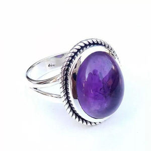 Lujoso anillo de amatista Natural de Plata de Ley 925, 10x12mm, forma ovalada, declaración Bohemia hecha a mano, ajuste de bisel de joyería fina - Product Image 6