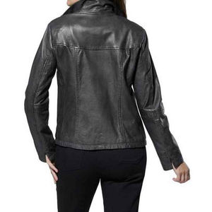 Veste universitaire d'hiver de style course personnalisée pour femmes, col en cuir de mouton véritable, doublure en polyester vieilli, fermeture éclair tricotée - Product Image 2