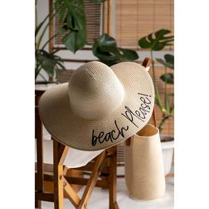 Beach Please Embroidered Beige Straw <b>Hat</b> Hsr2029 - Beige - Product Image 4